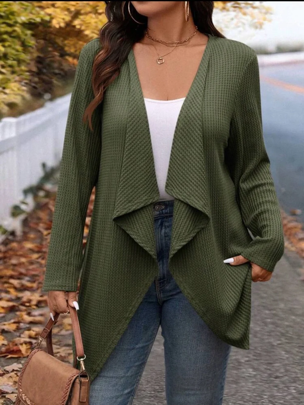 SHEIN Olive Green Draped Open-Front Women's Cardigan